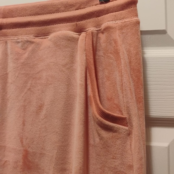 Michael Kors Vevet Velour Track Pants Pale Pink Peach Stretchy Joggers Size L - Picture 2 of 8